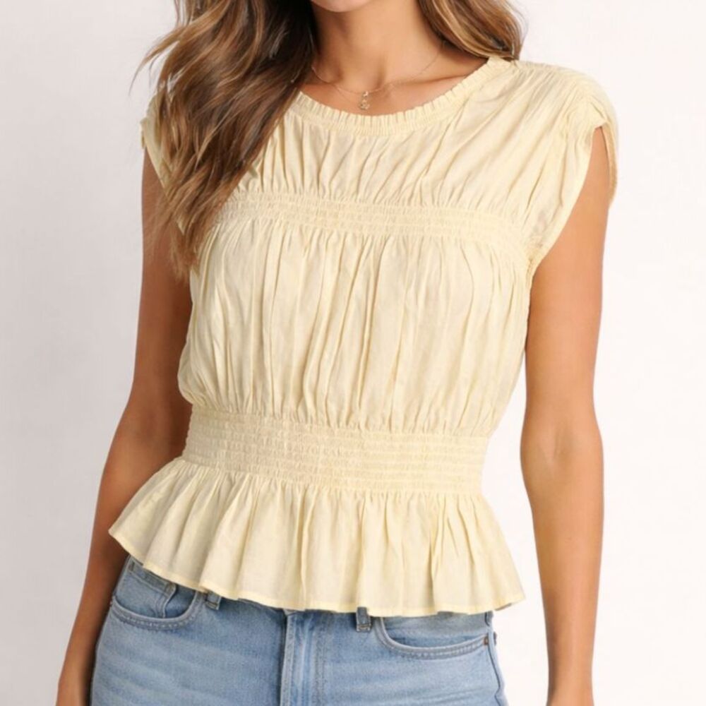 Joe's Jeans Light Yellow Smocked Peplum Blouse